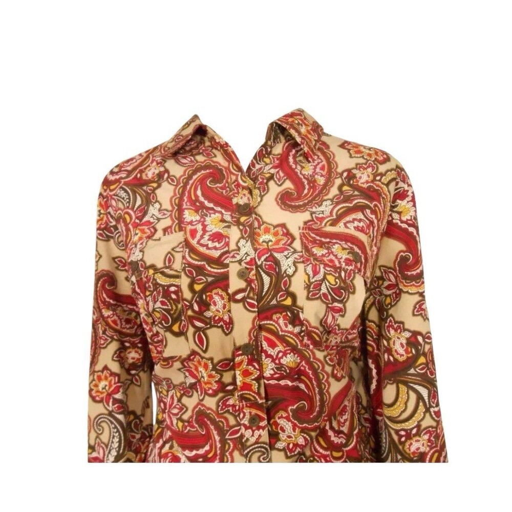 Croft & Barrow Women's Top XL Red Paisley Print Button Down Blouse Long Sleeves - Picture 4 of 8